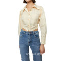 Button Pockets Elegant Casual Blouse Crop Tops